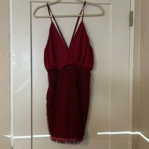 Xtaren Women Red Fringe Sheath Dress Sleeveless M